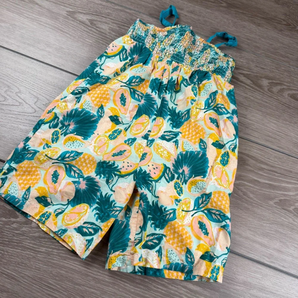 Tommy Bahama Girls Jumpsuit Tropical Fruit Print Smocked Cotton Teal 4T